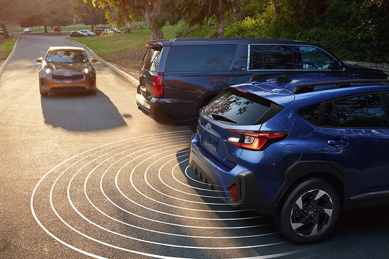 Crosstrek back-up cross-traffic alert sees what you cannot. Get your Crosstrek at Subaru of North Miami.