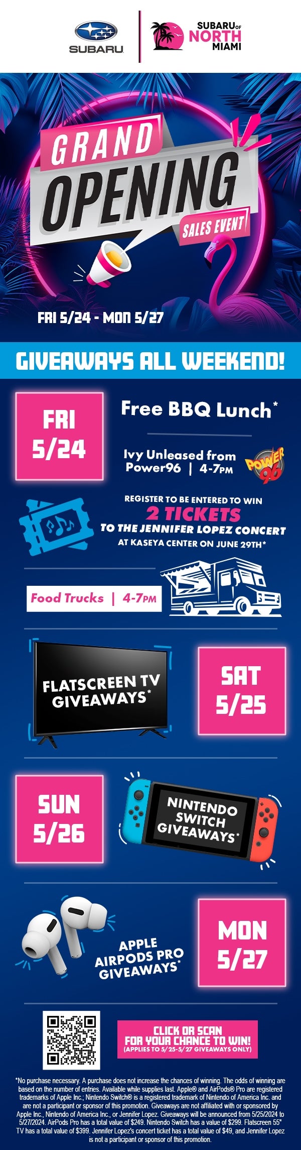 enter to win contest grand opening Subaru of North Miami in Miami FL